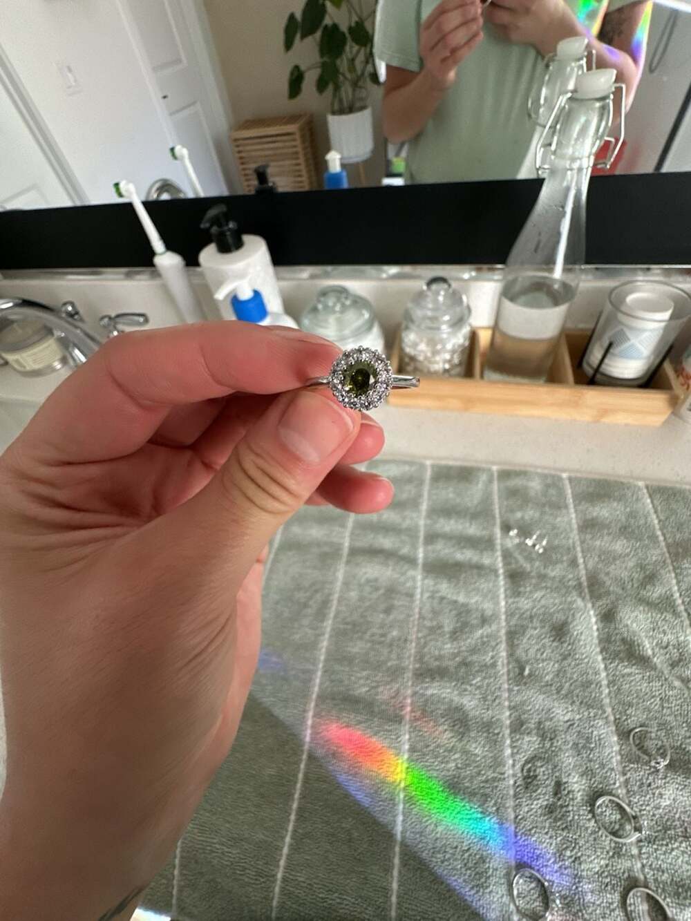 Green Gemstone Halo Ring Silver
